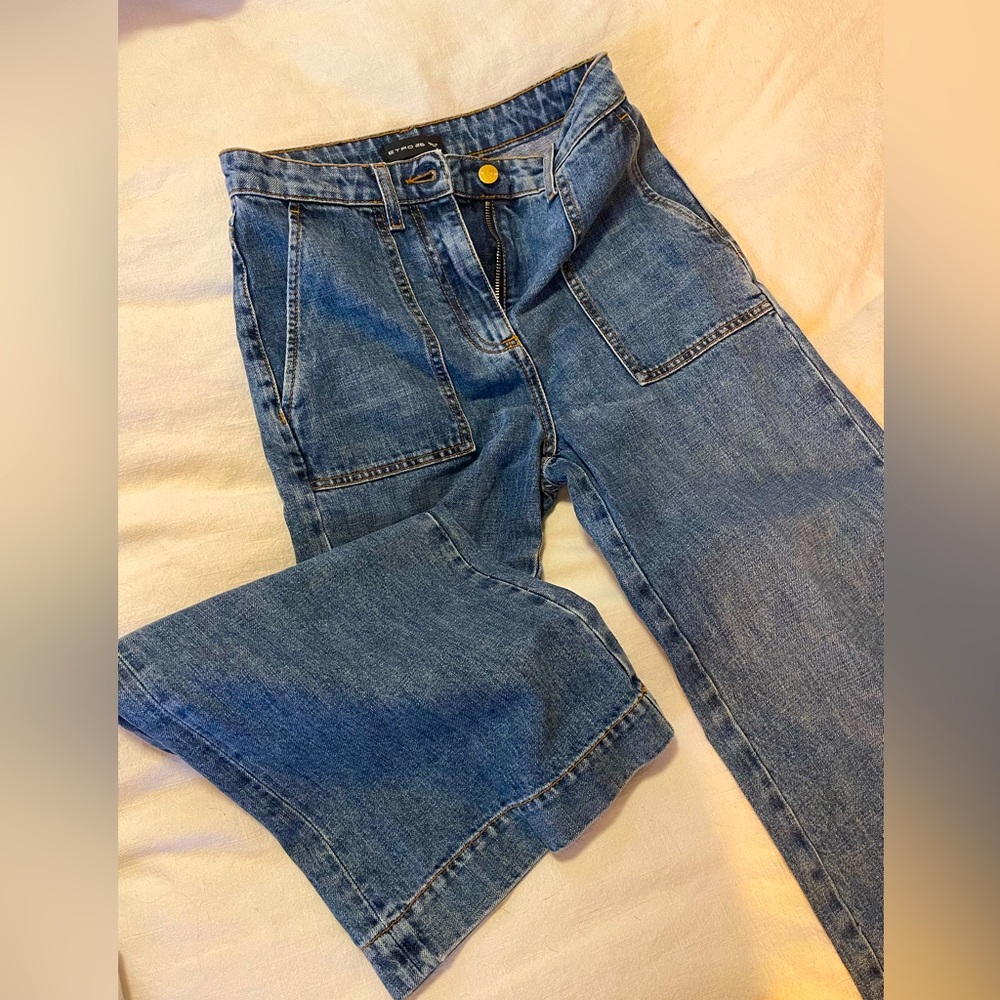 Vintage Italian Designer Etro high waisted jeans, cropped wide leg